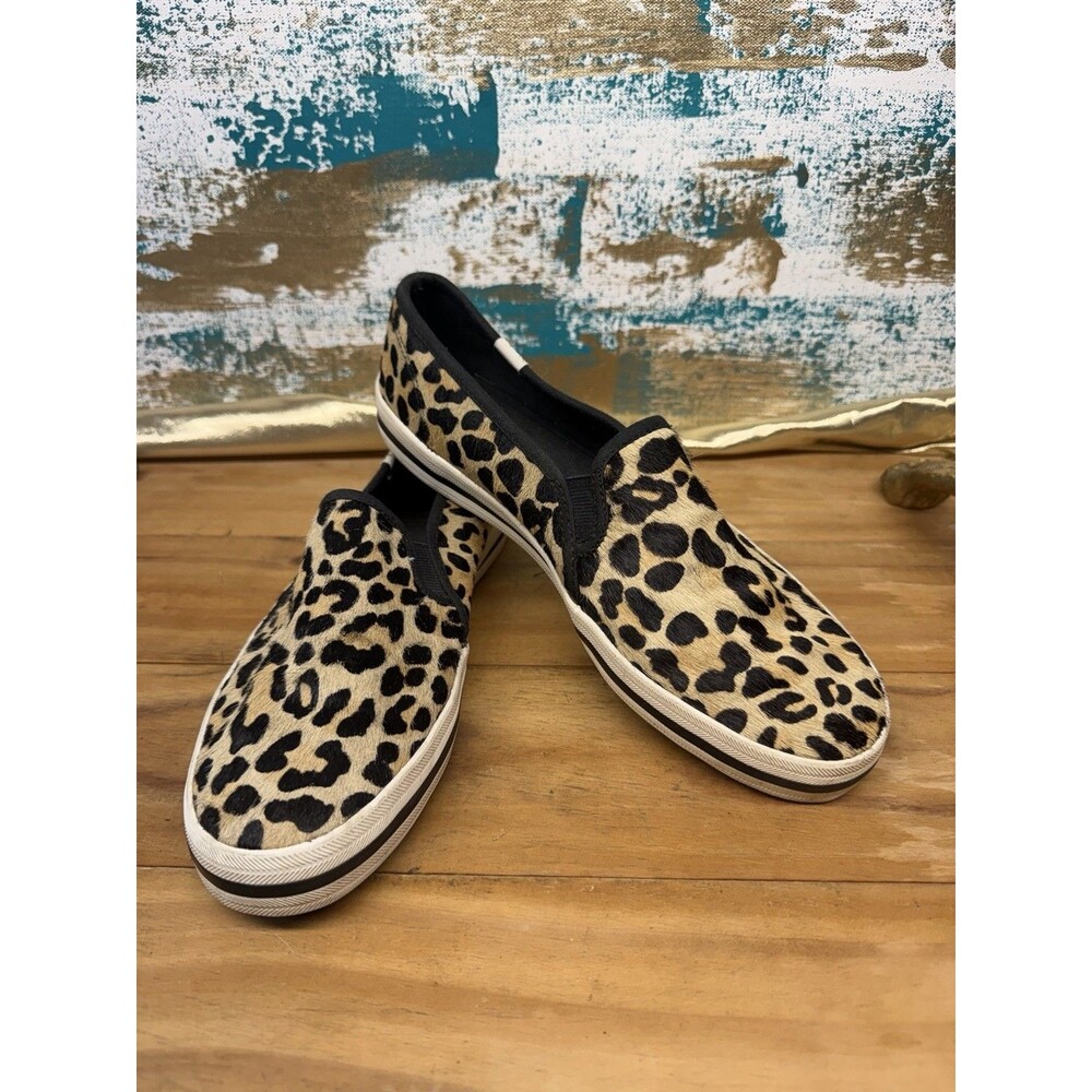 Keds x Kate Spade Double Decker Shoes Sz 8.5 Leopard Calf Hair Slip-On